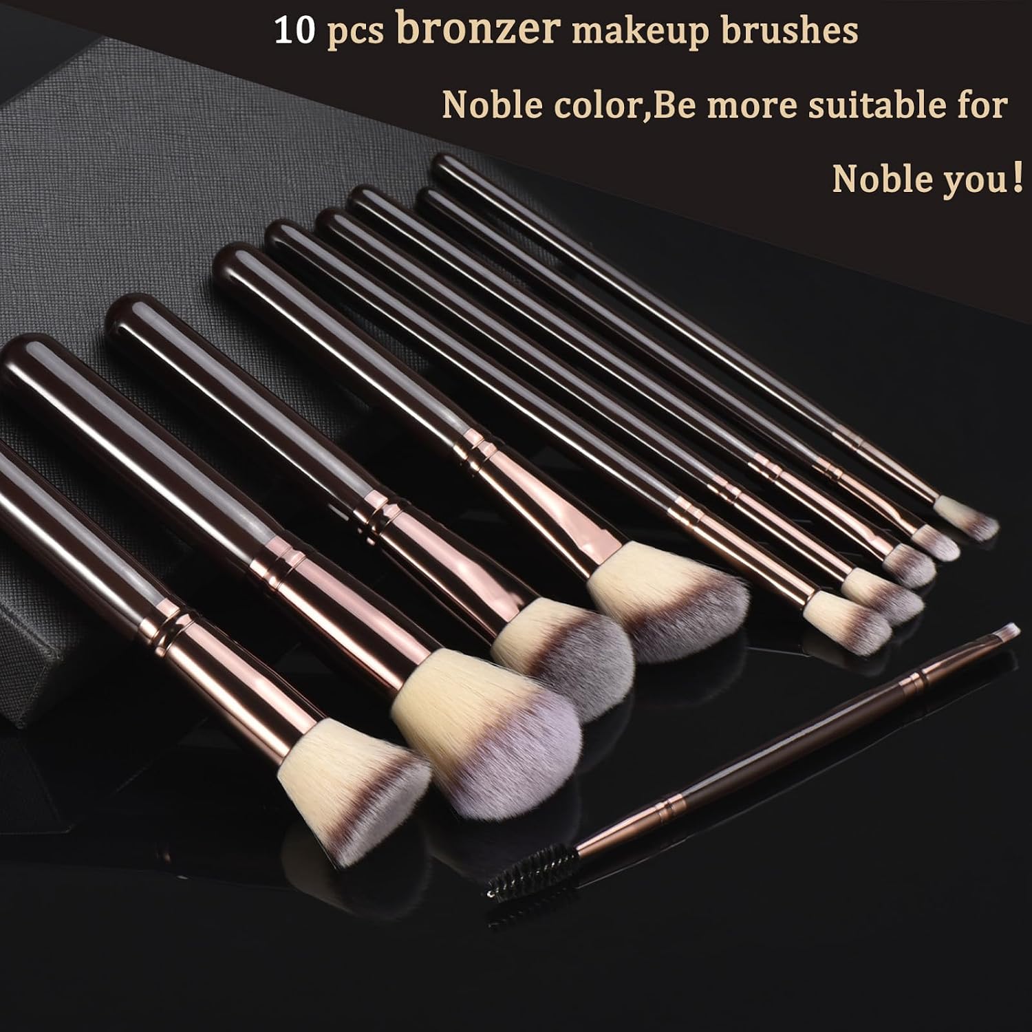 10 Piece Black brown Makeup Brushes - Wooden Handle with Soft Synthetic Bristles,for Face & Eye Makeup|Professional Makeup Brushes set for Women & Girls| - Image 3