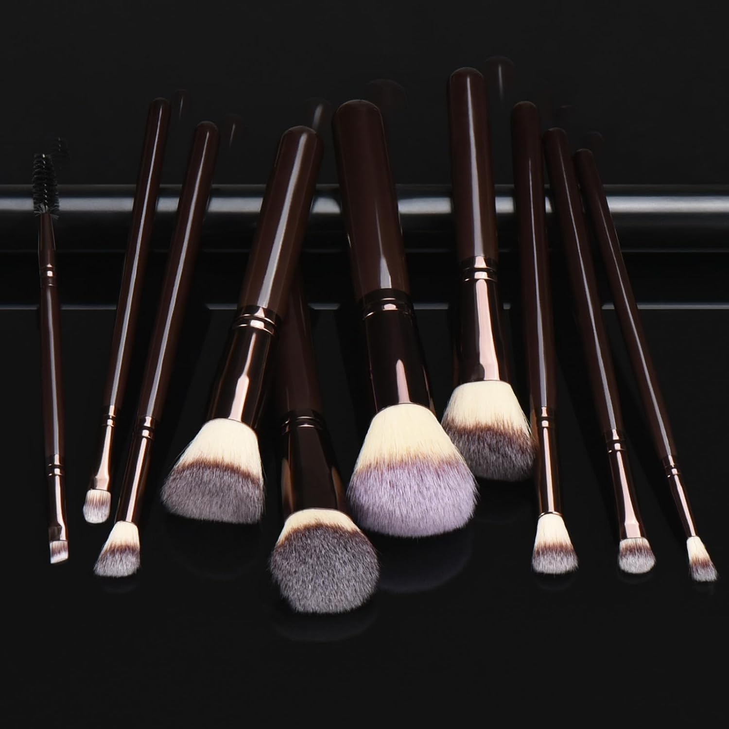 10 Piece Black brown Makeup Brushes - Wooden Handle with Soft Synthetic Bristles,for Face & Eye Makeup|Professional Makeup Brushes set for Women & Girls| - Image 7