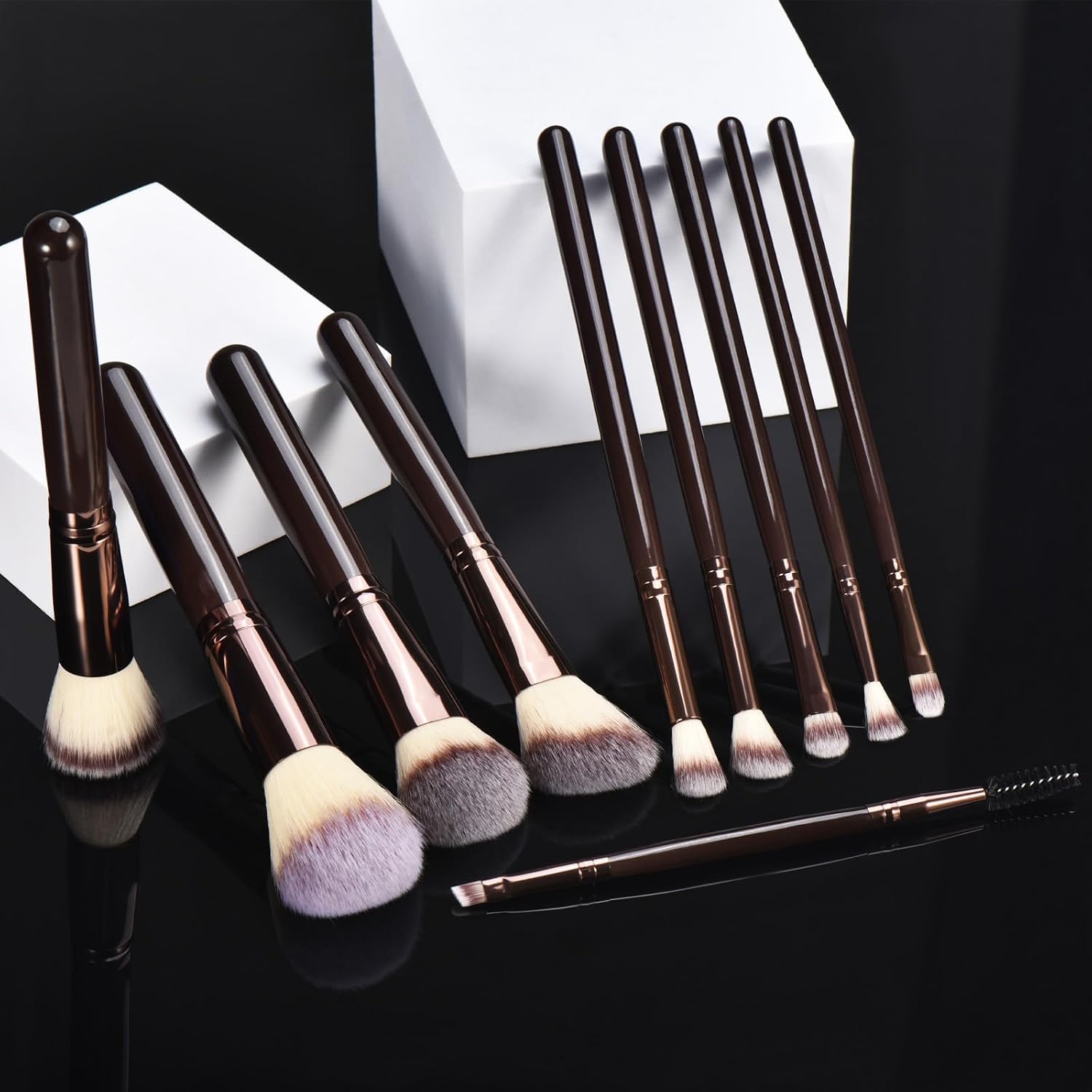 10 Piece Black brown Makeup Brushes - Wooden Handle with Soft Synthetic Bristles,for Face & Eye Makeup|Professional Makeup Brushes set for Women & Girls| - Image 8