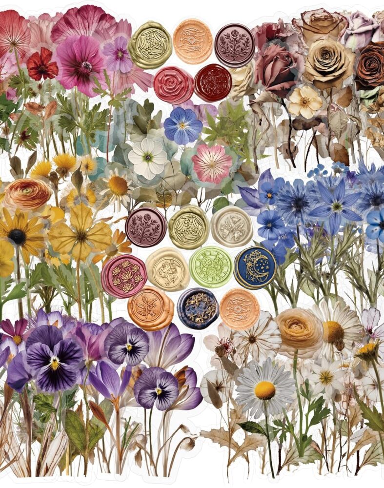 450 Pcs Flower Stickers for Scrapbook Supplies, Dried Pressed Flowers Scrapbook, Natural Flower Stickers for Scrapbooking, Planner, Junk Journal, Bullet Journal