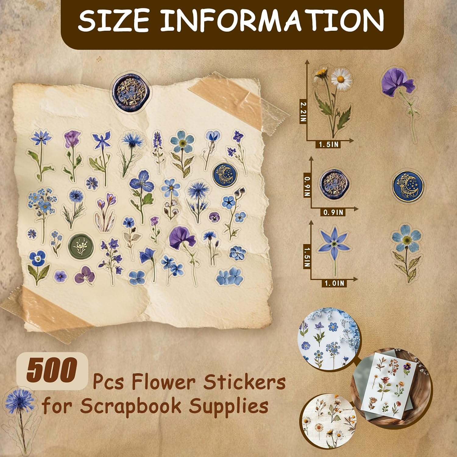 450 Pcs Flower Stickers for Scrapbook Supplies, Dried Pressed Flowers Scrapbook, Natural Flower Stickers for Scrapbooking, Planner, Junk Journal, Bullet Journal - Image 2