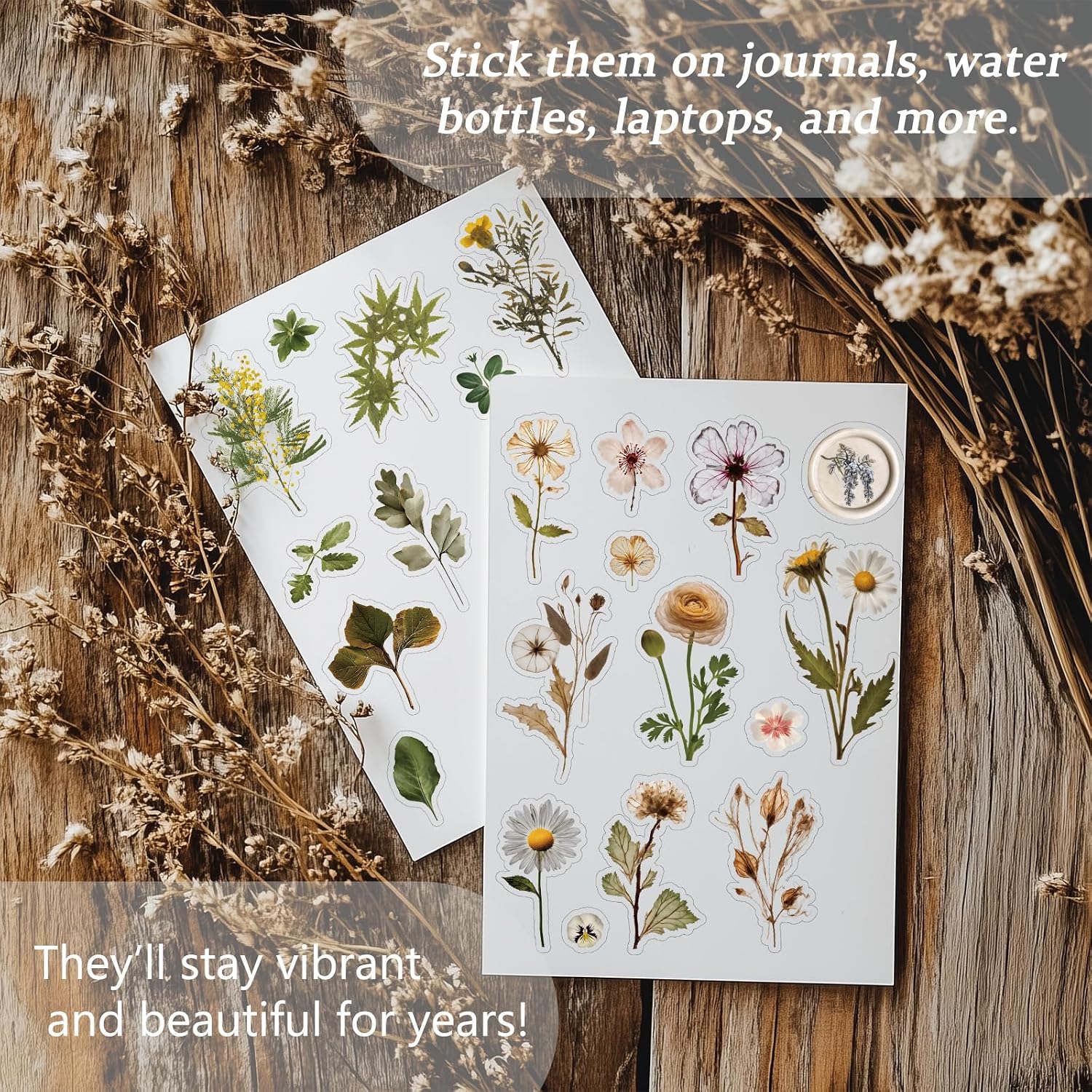 450 Pcs Flower Stickers for Scrapbook Supplies, Dried Pressed Flowers Scrapbook, Natural Flower Stickers for Scrapbooking, Planner, Junk Journal, Bullet Journal - Image 3